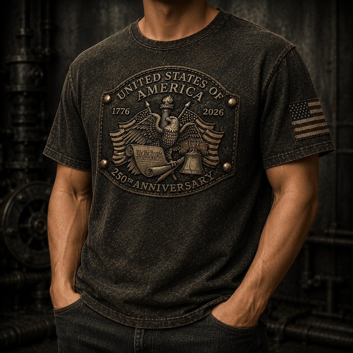United States of America 250th Anniversary printed T-Shirt, Patriotic Eagle USA Flag Tee, Father's Day Gift for Dad, Veteran Dad Present