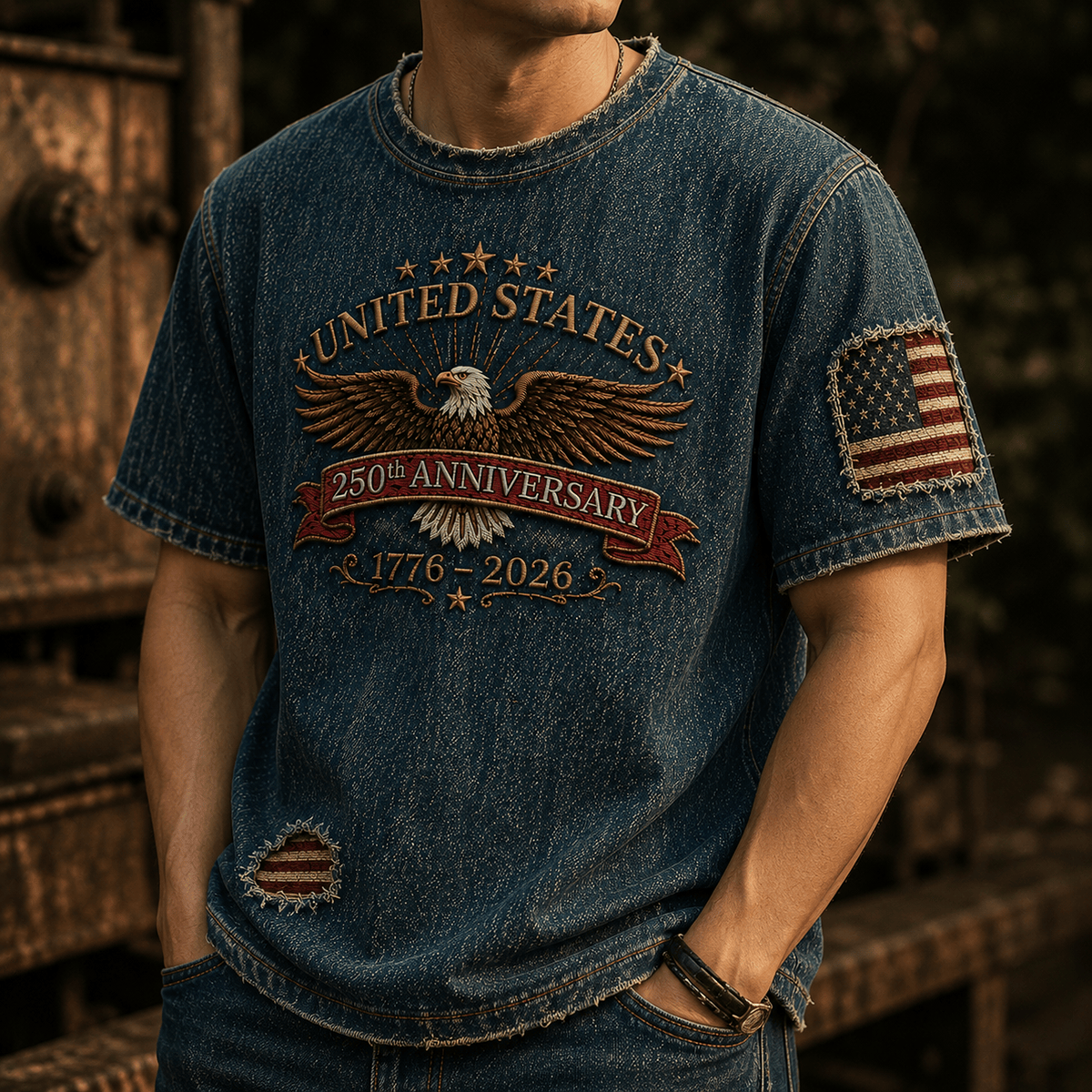 United States 250th Anniversary Eagle printed T-Shirt, Patriotic USA Flag Tee, Father's Day Gift for Dad, Veteran Dad Present for Men