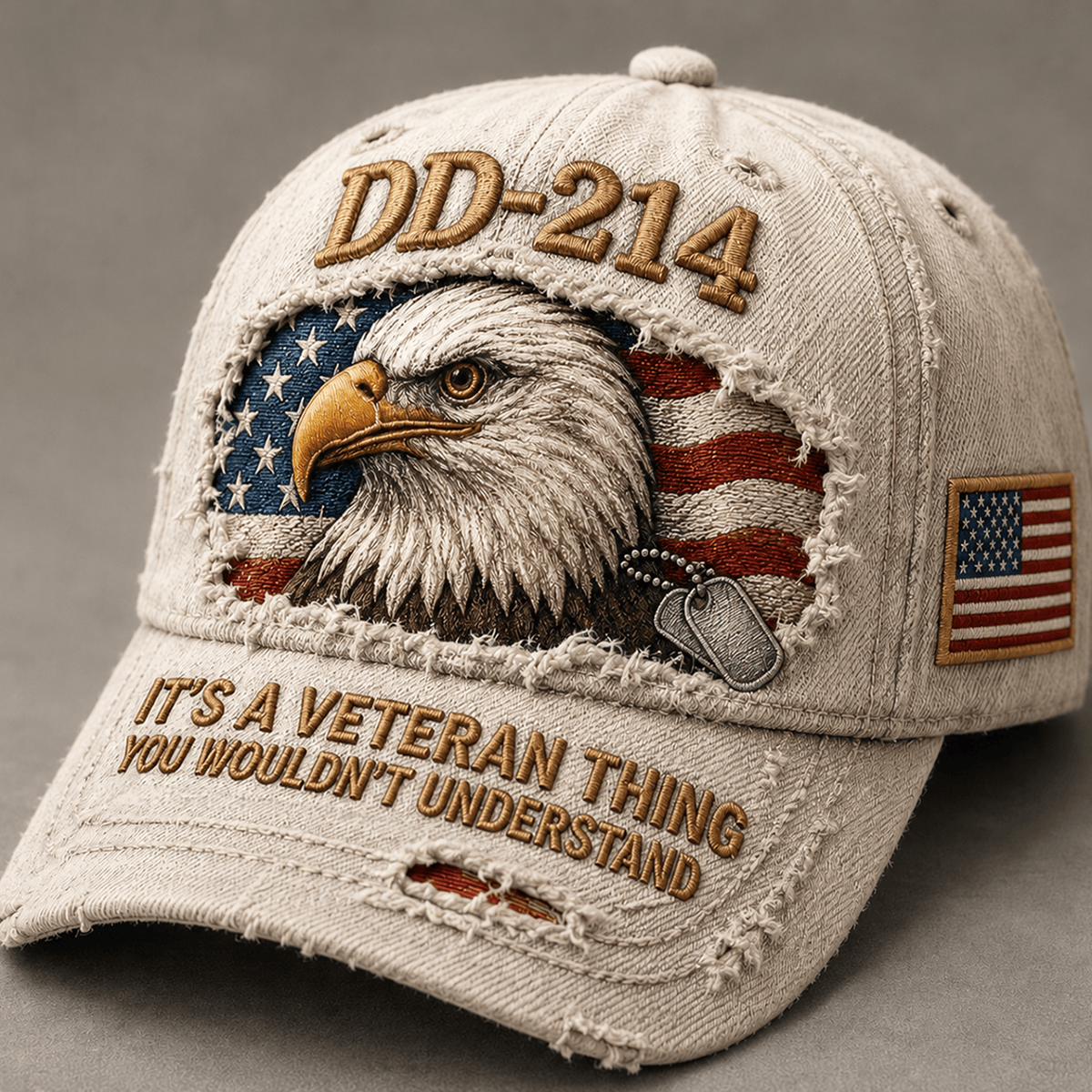 DD-214 Printed Cap, Veteran Eagle USA Flag Hat, Military Dad Gift, Father’s Day Gift for Dad, Patriotic Grandpa Gift