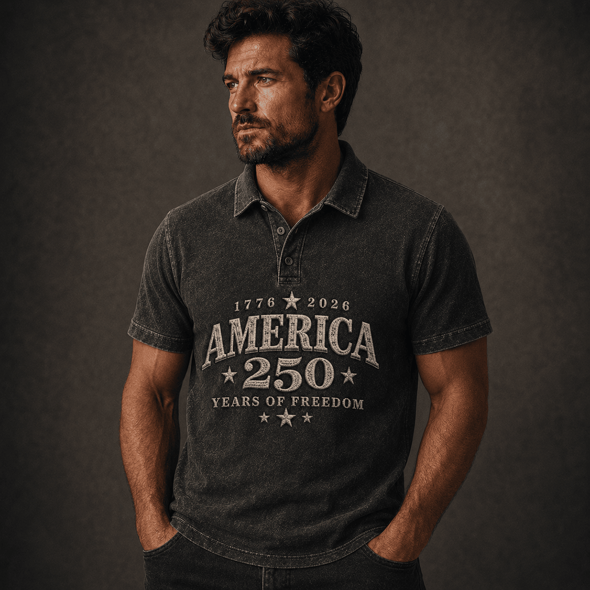 America 250 Years of Freedom Printed Polo Shirt, 1776 2026 USA Patriotic Gift, Father’s Day Gift for Dad, Men’s Polo