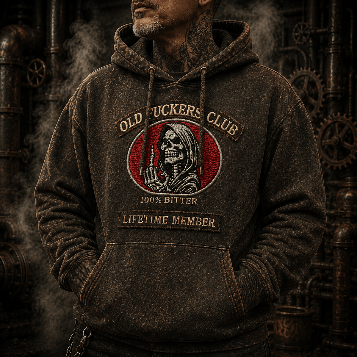 Old Man Club Skull Printed Hoodie, Funny Dad Gift for Men, Father’s Day Gift for Dad Grandpa, Bitter Lifetime Member Design