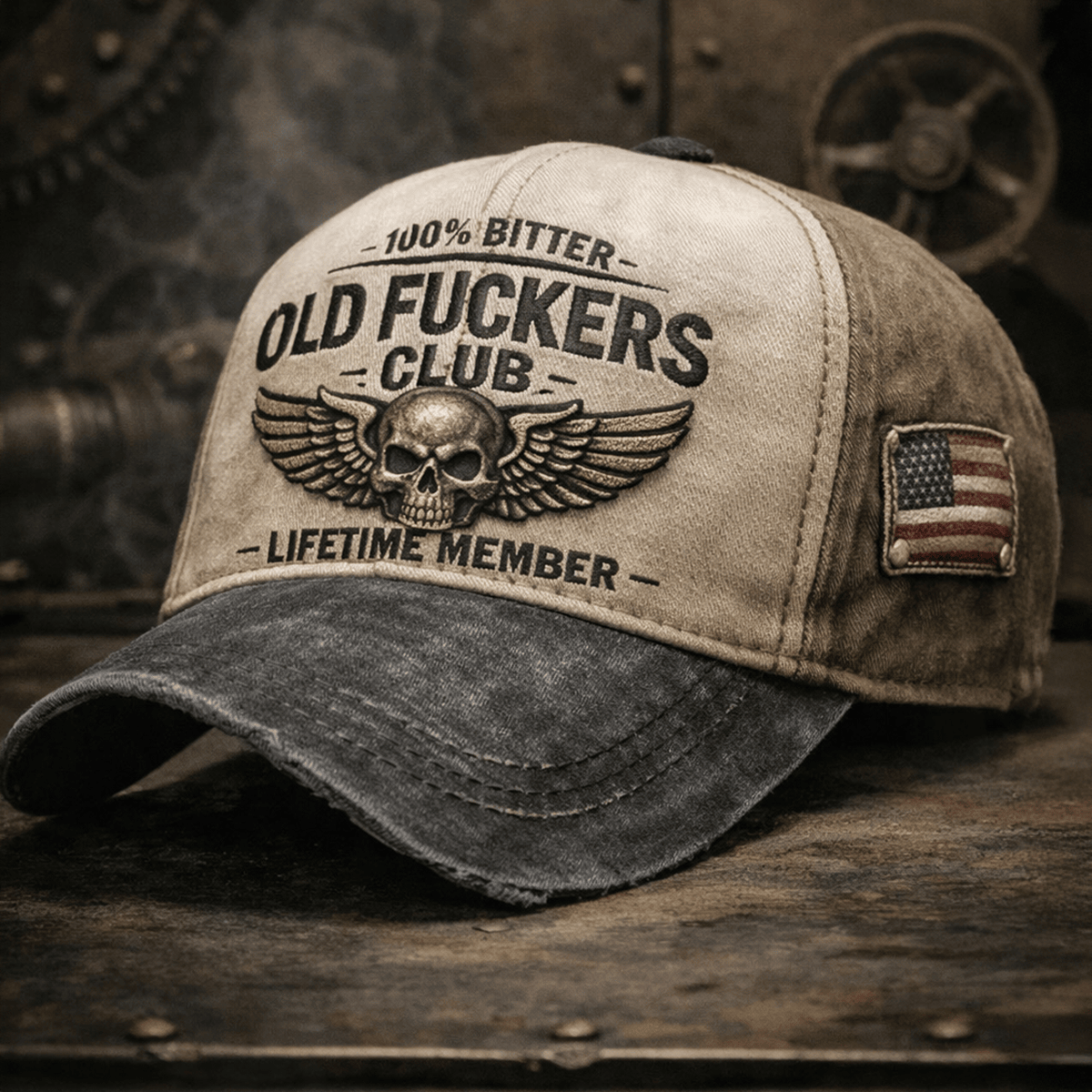 Old Man Club Skull Wings Printed Cap, Funny USA Flag Hat for Men, Father’s Day Gift for Dad Grandpa, Lifetime Member