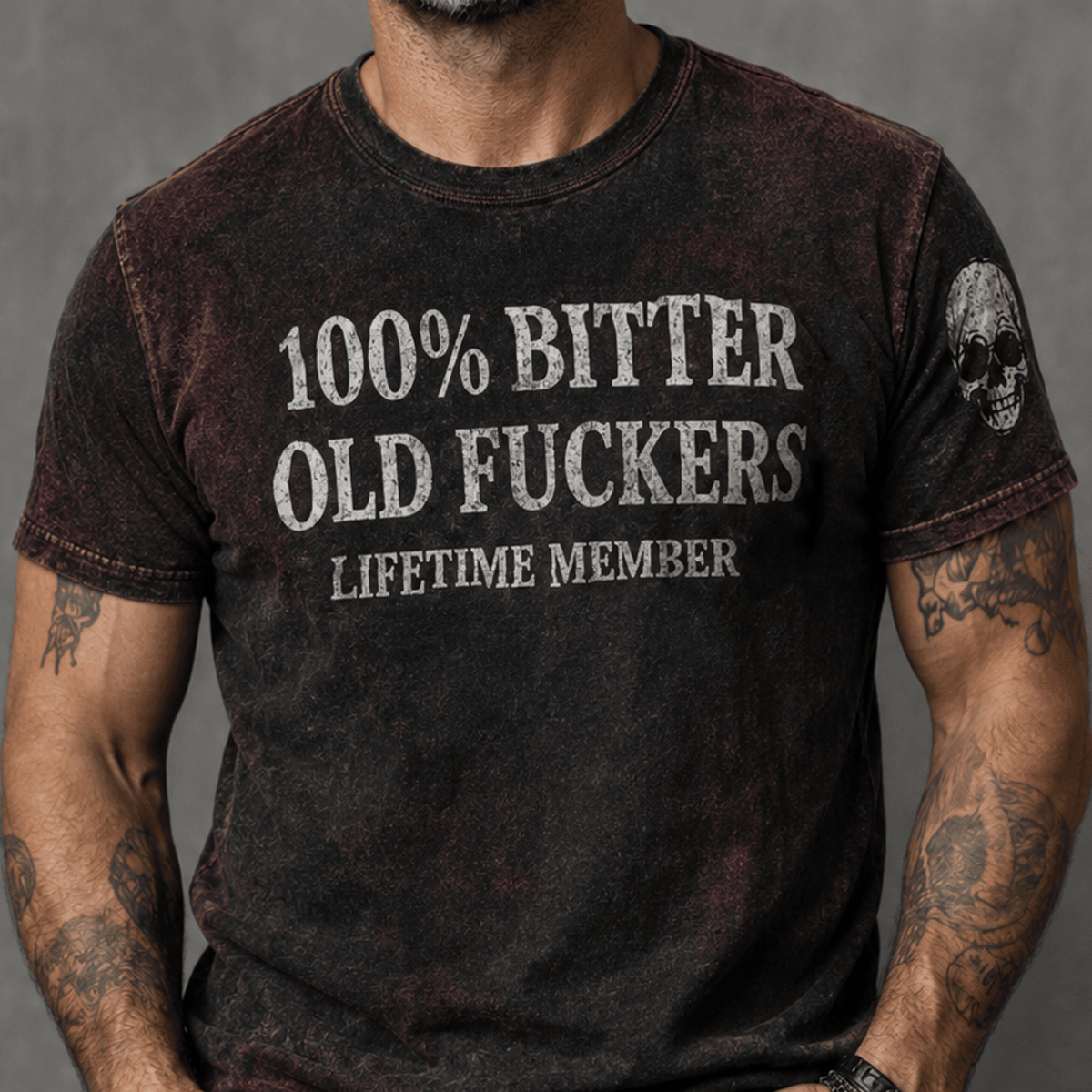Bitter Old Fucker Lifetime Member Printed T-Shirt Funny Dad Shirt Skull Graphic Tee Father’s Day Gift for Dad Grandpa Gift for Him