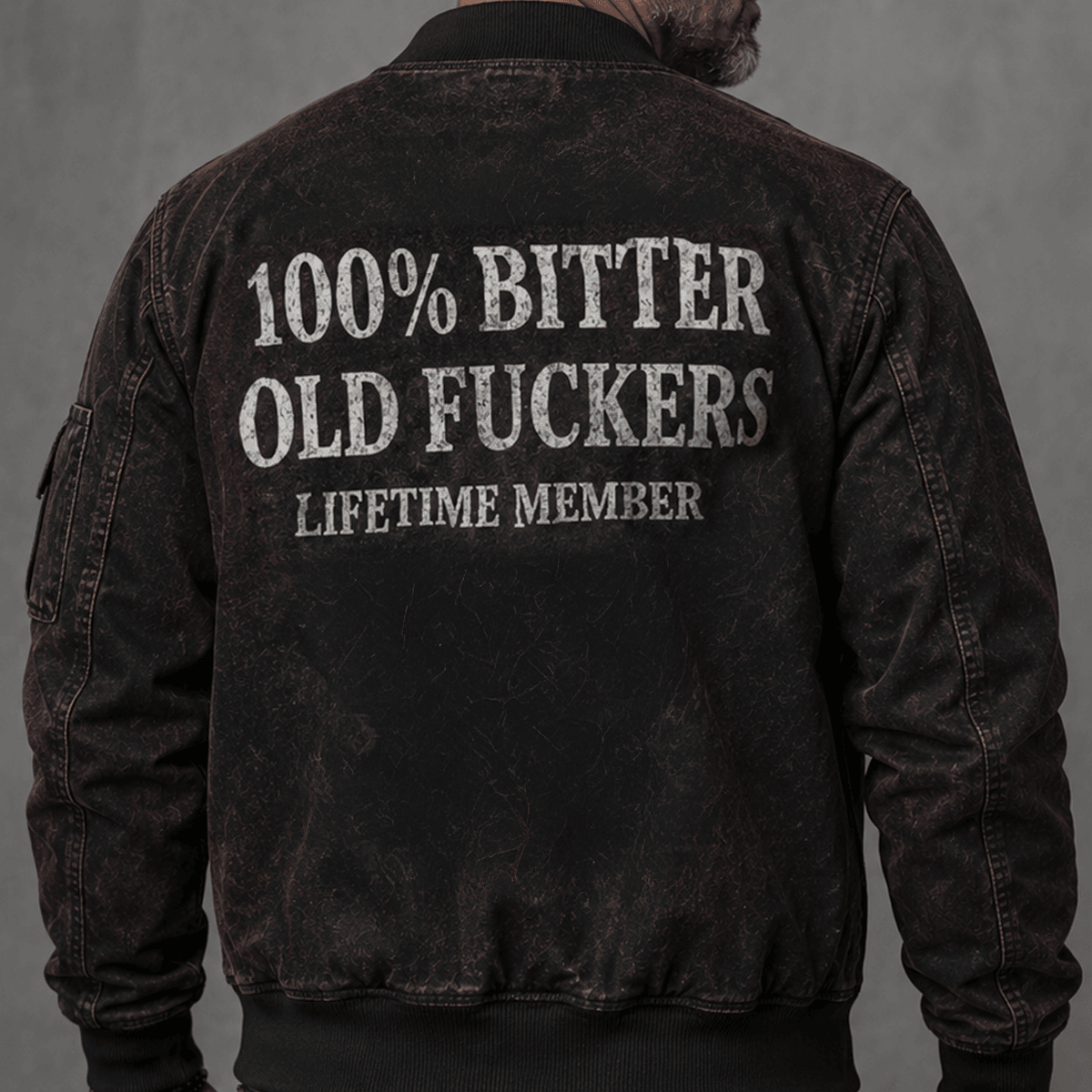 Bitter Old Fucker Lifetime Member Printed Bomber Jacket Funny Dad Jacket Skull Graphic Father’s Day Gift for Dad Grandpa Gift for Him