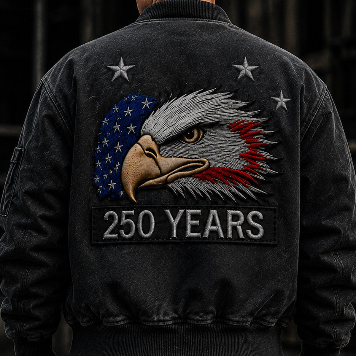 American Eagle 250 Years Printed Bomber Jacket USA Flag Patriotic Jacket Father’s Day Gift for Dad Grandpa Men