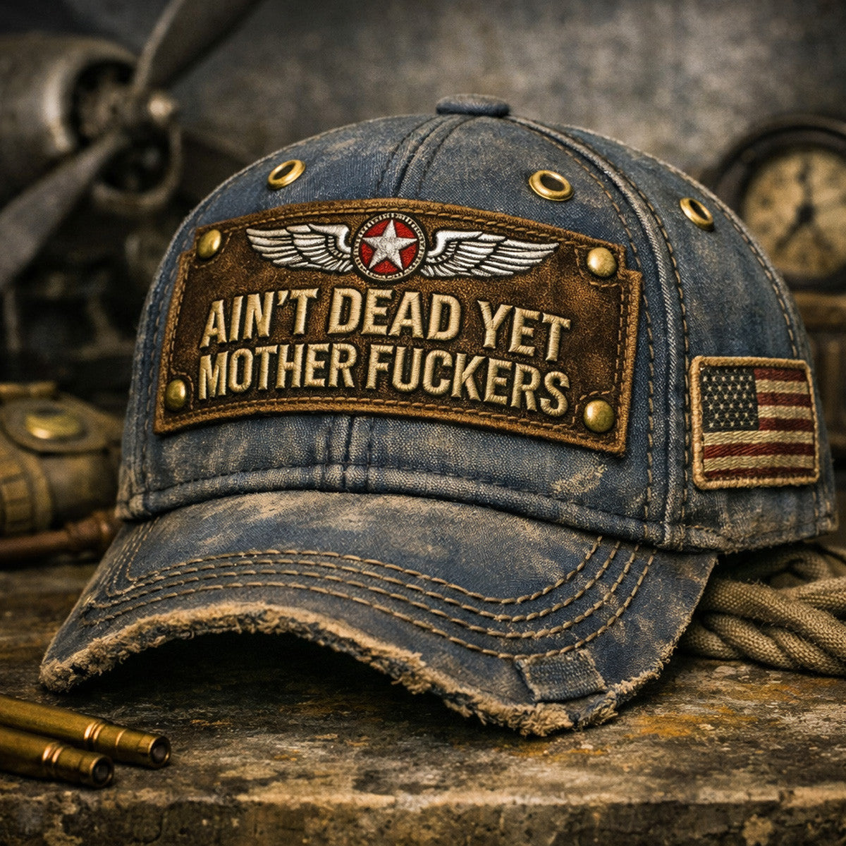 Ain’t Dead Yet Mother Fuckers Printed Baseball Cap Funny Veteran Hat American Flag Father’s Day Gift for Dad Grandpa Men