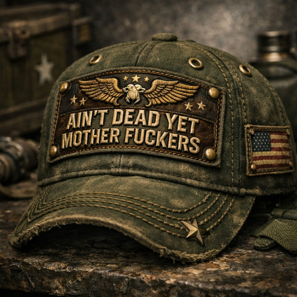 Ain’t Dead Yet Mother Fuckers Printed Baseball Cap Funny Dad Hat Veteran Style American Flag Father’s Day Gift for Dad Grandpa Men
