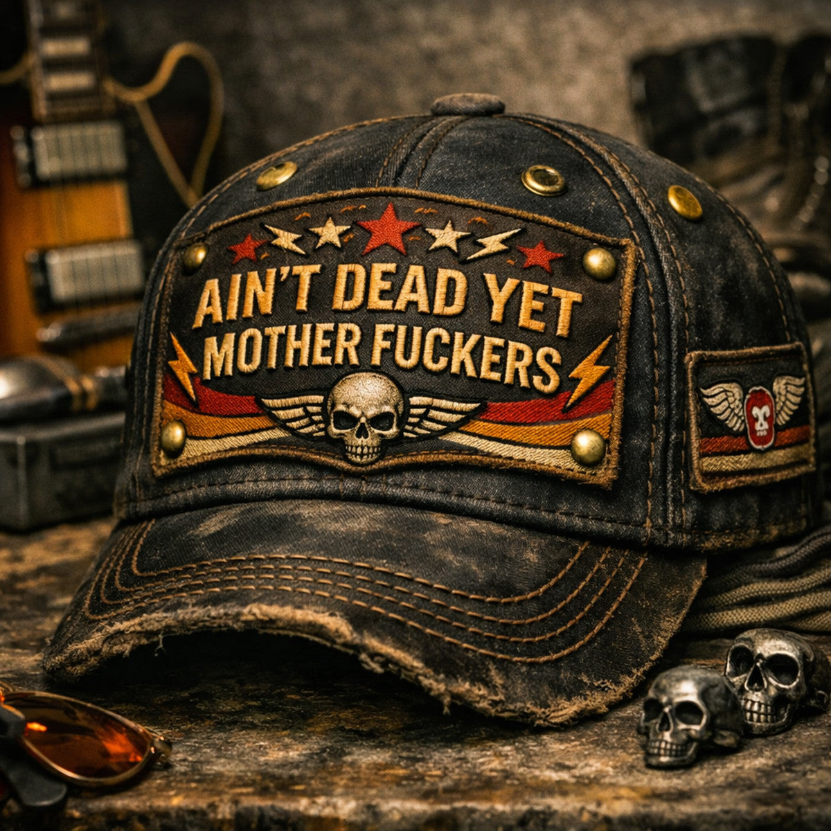 Ain’t Dead Yet Mother Fuckers Printed Baseball Cap Skull Graphic Funny Dad Hat Father’s Day Gift for Dad Grandpa Gift for Him Men
