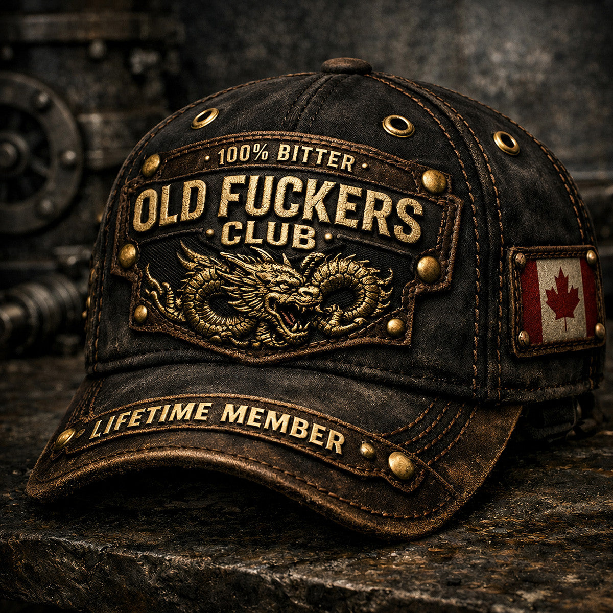 Old Fuckers Club Lifetime Member Printed Baseball Cap Dragon Graphic Funny Dad Hat Canada Flag Father’s Day Gift for Dad Grandpa Men