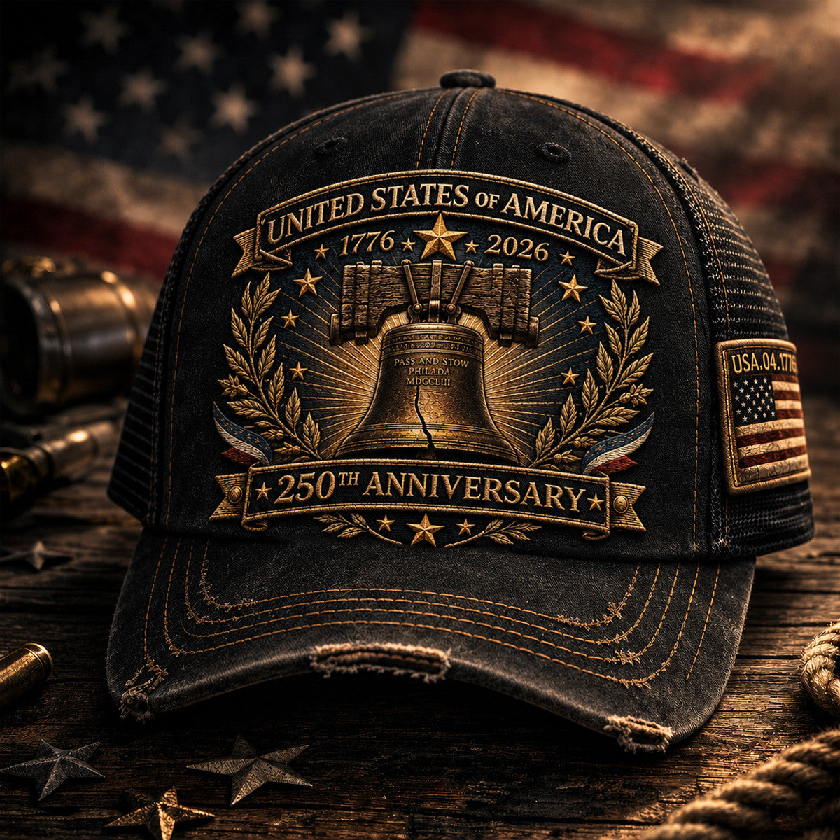 United States 250th Anniversary Printed Baseball Cap Liberty Bell American Flag Patriotic Hat Father’s Day Gift for Dad Grandpa