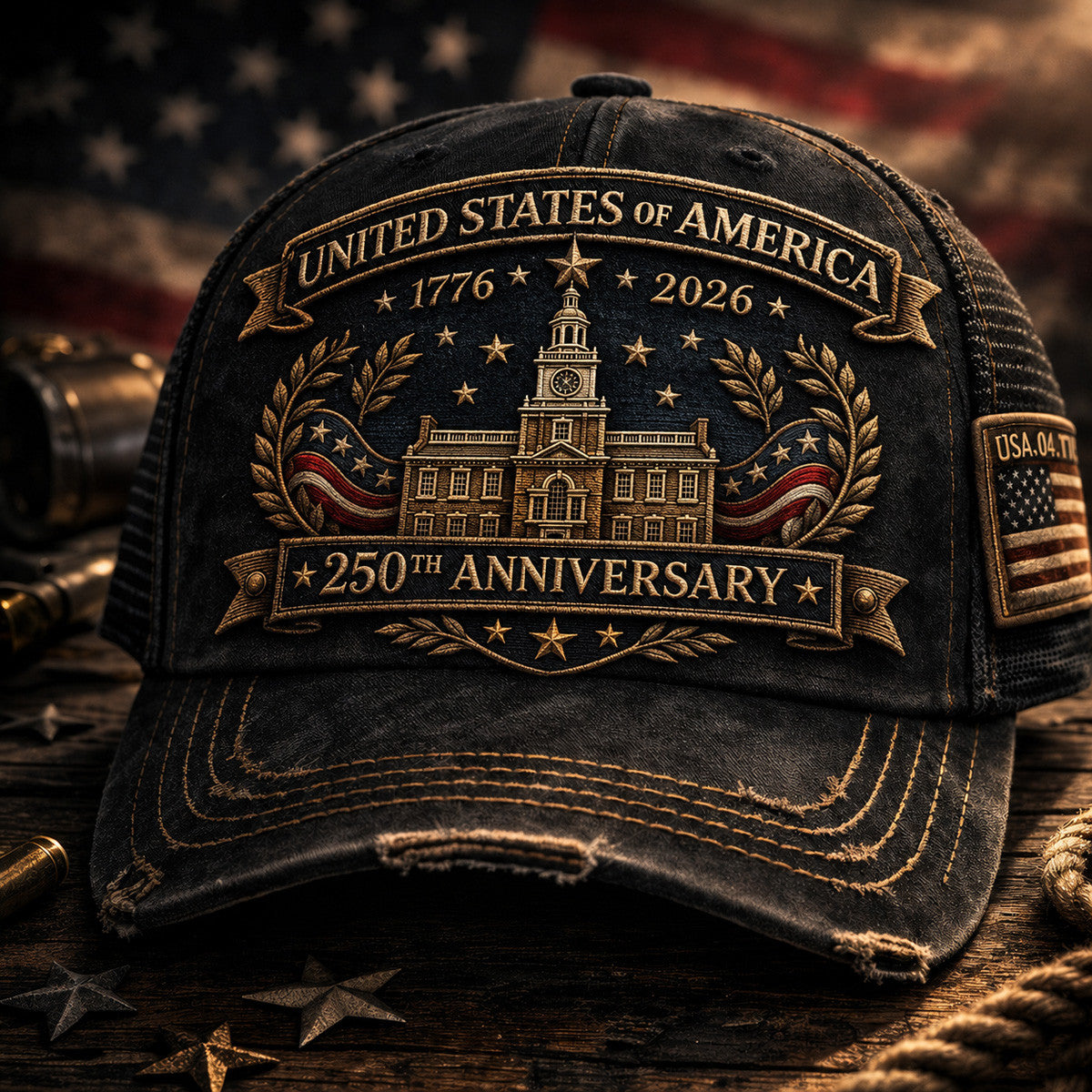 United States 250th Anniversary Printed Baseball Cap Independence Hall American Flag Patriotic Hat Father’s Day Gift for Dad Grandpa