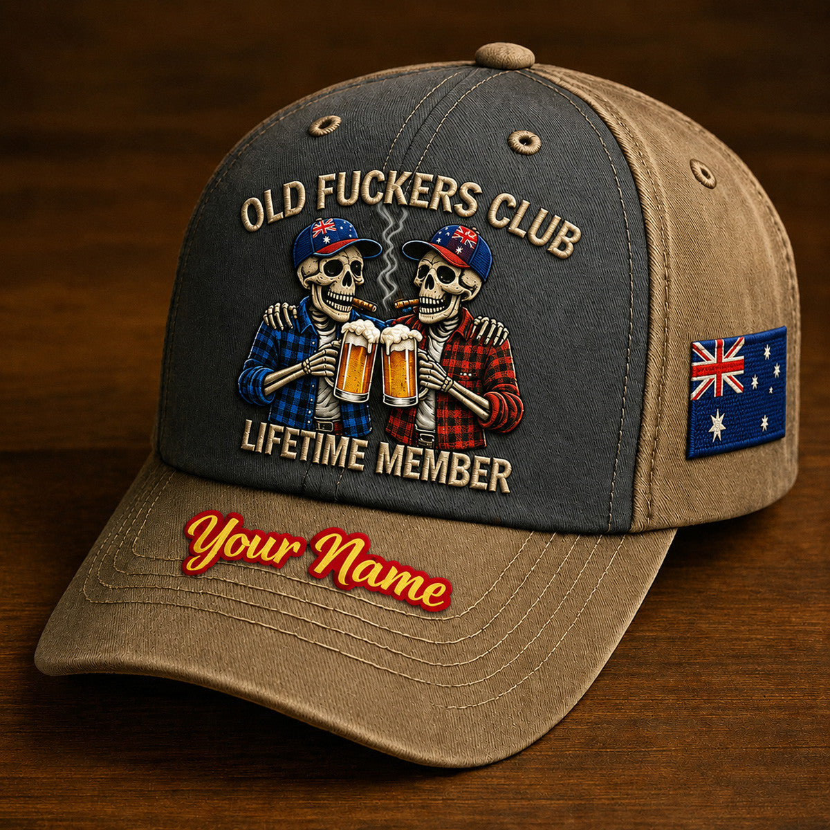 Old Fuckers Club Lifetime Member Custom Name Printed Baseball Cap Australia Flag Skeleton Funny Dad Hat Father’s Day Gift for Dad