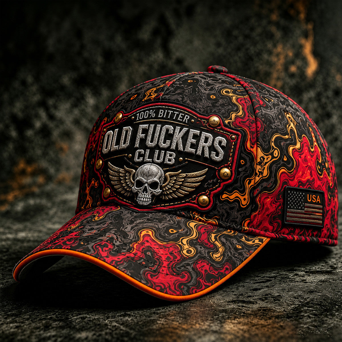 Old Fuckers Club Printed Baseball Cap Skull Wings Graphic Funny Dad Hat American Flag Father’s Day Gift for Dad Grandpa Men