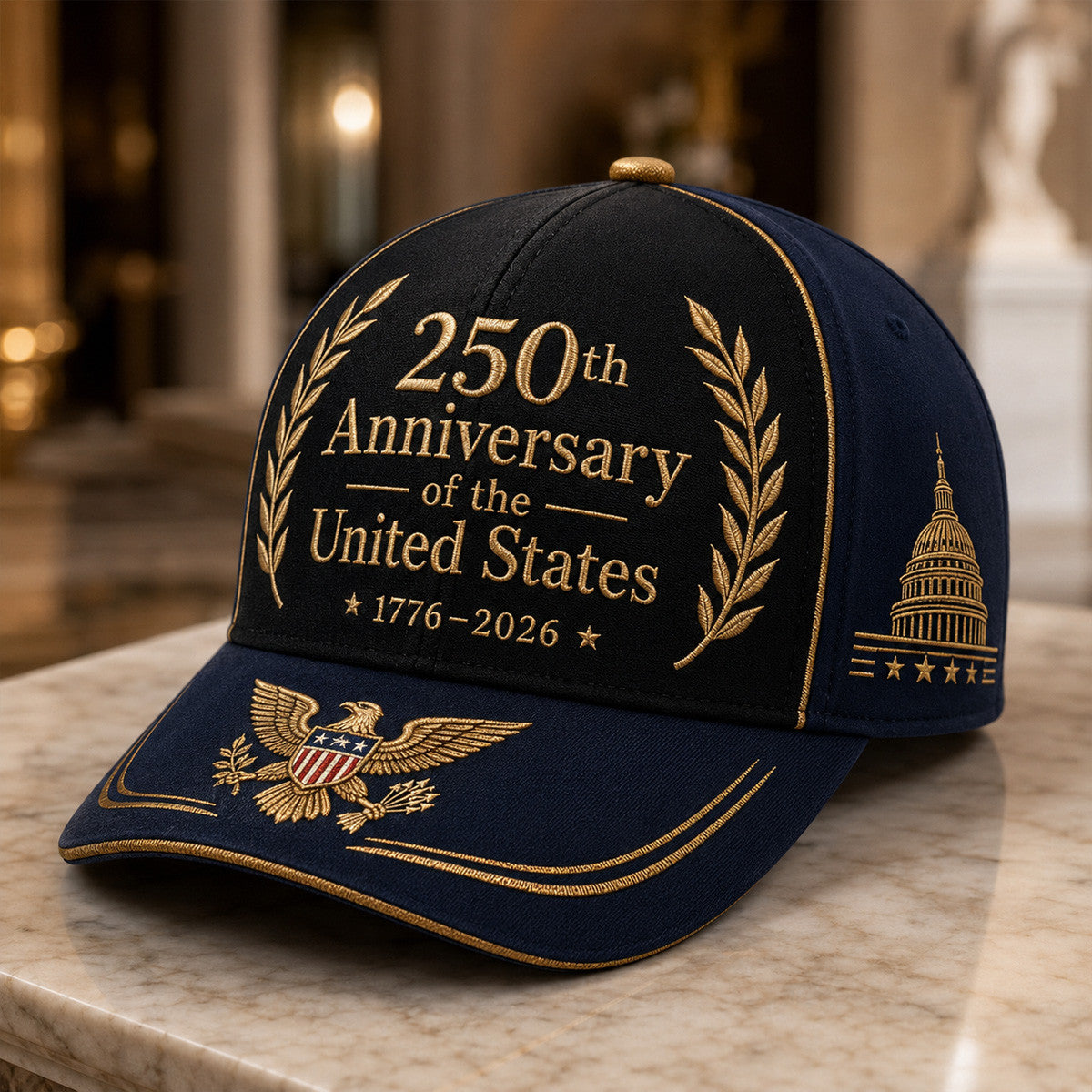 United States 250th Anniversary Printed Baseball Cap Gold Eagle Capitol Patriotic Hat Father’s Day Gift for Dad Grandpa Men