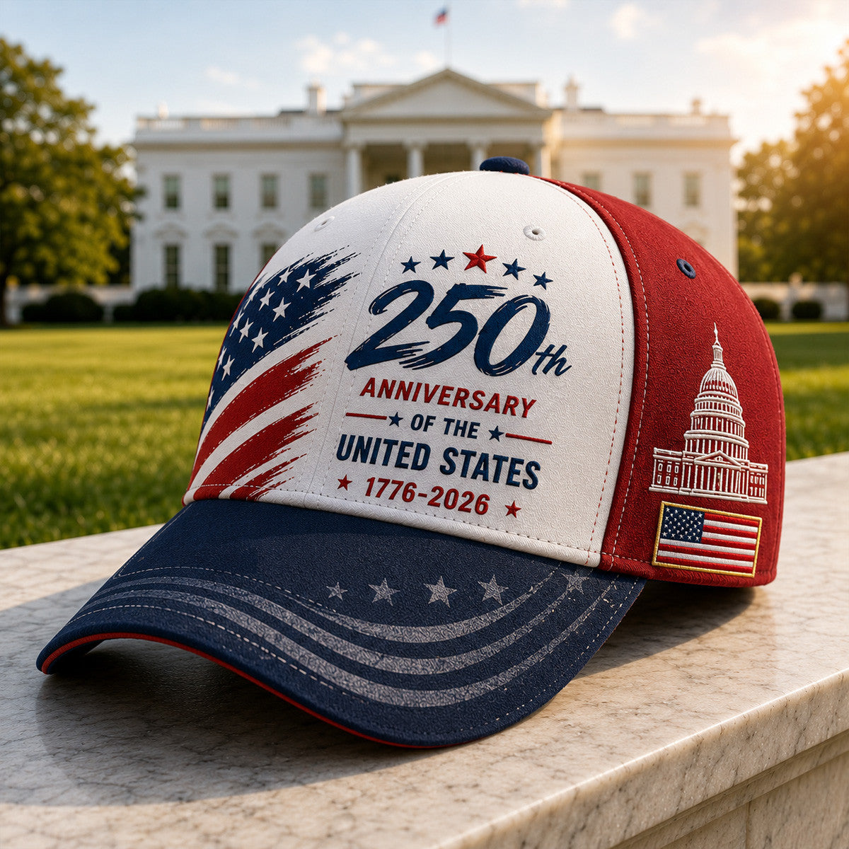 United States 250th Anniversary Printed Baseball Cap American Flag Capitol Patriotic Hat Father’s Day Gift for Dad Grandpa Men
