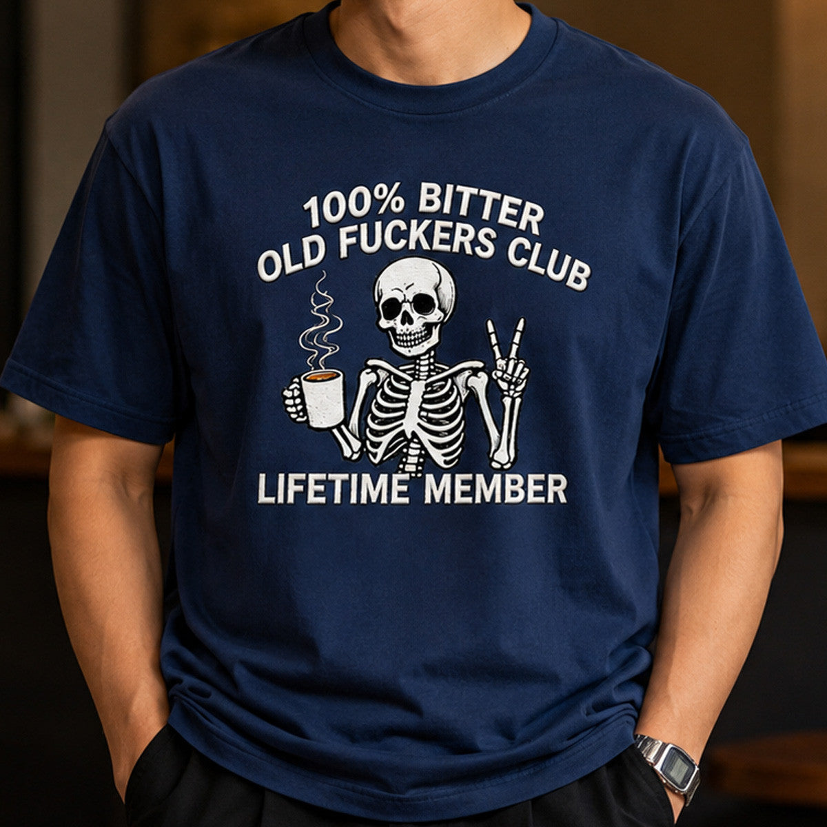 Old Fuckers Club Skeleton Coffee Printed T Shirt Funny Father’s Day Gift for Dad Grandpa Men Lifetime Member Tee