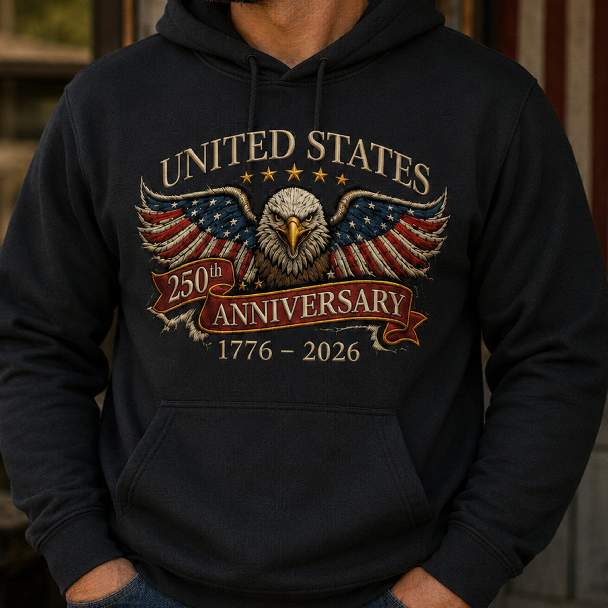 United States 250th Anniversary Eagle Printed Hoodie Patriotic Father’s Day Gift for Dad Grandpa Men USA 1776 2026