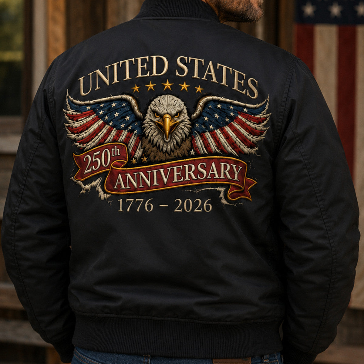 United States 250th Anniversary Eagle Printed Bomber Jacket Patriotic Father’s Day Gift for Dad Grandpa Men USA 1776 2026