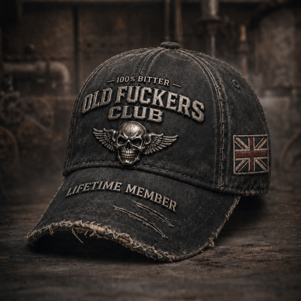 Old Fuckers Club Printed Cap Father’s Day Gift for Dad, Skull Wings Lifetime Member Hat, UK Flag Funny Grandpa Gift