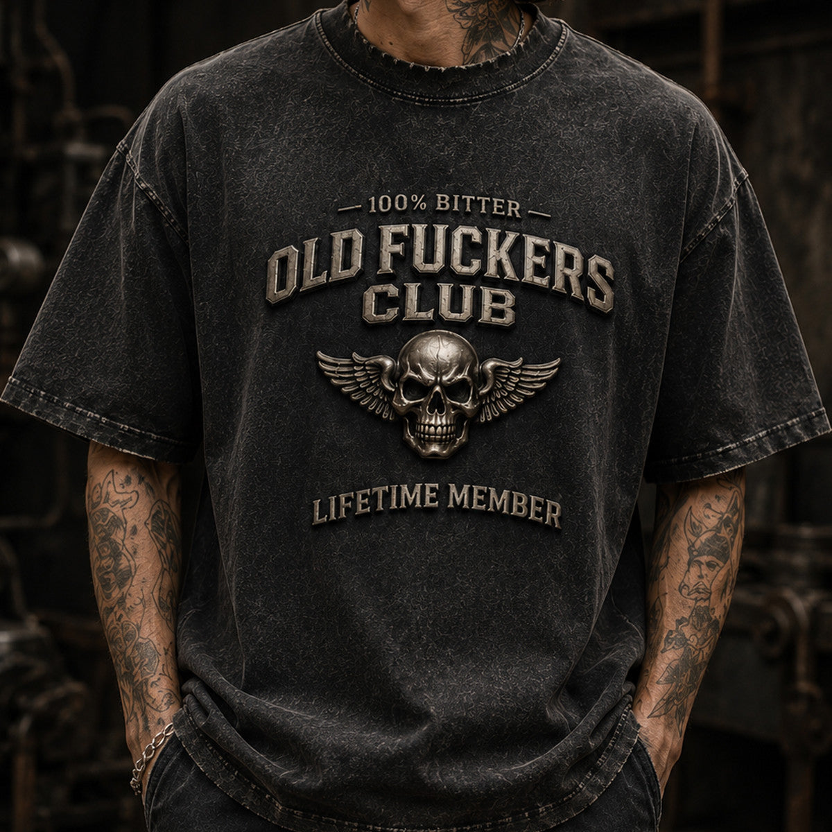 Old Fuckers Club Printed Shirt Father’s Day Gift for Dad, Skull Wings Lifetime Member Tee, Funny Grandpa Biker Gift