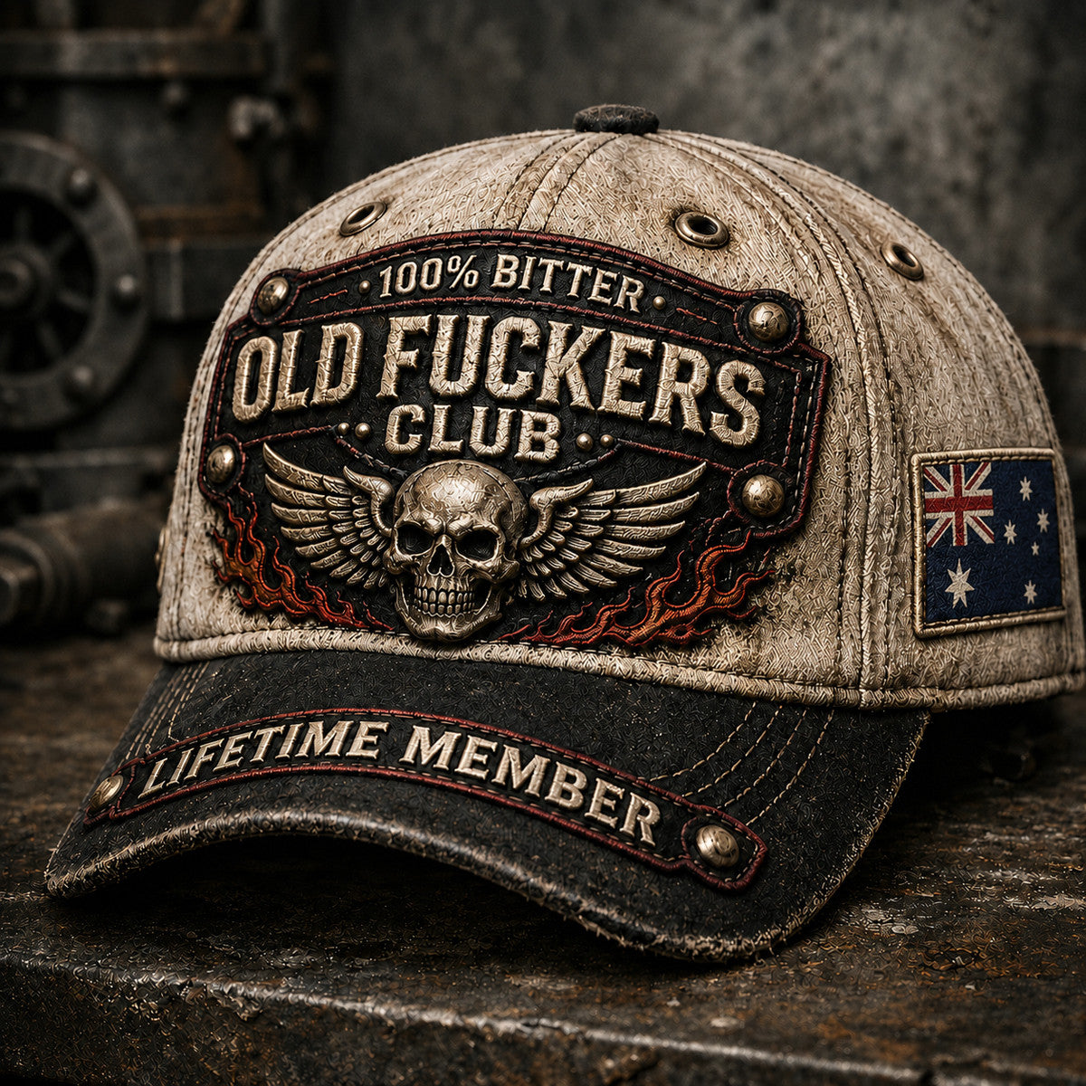 Old Fuckers Club Printed Cap Father’s Day Gift for Dad, Skull Wings Lifetime Member Hat, Australia Flag Grandpa Gift