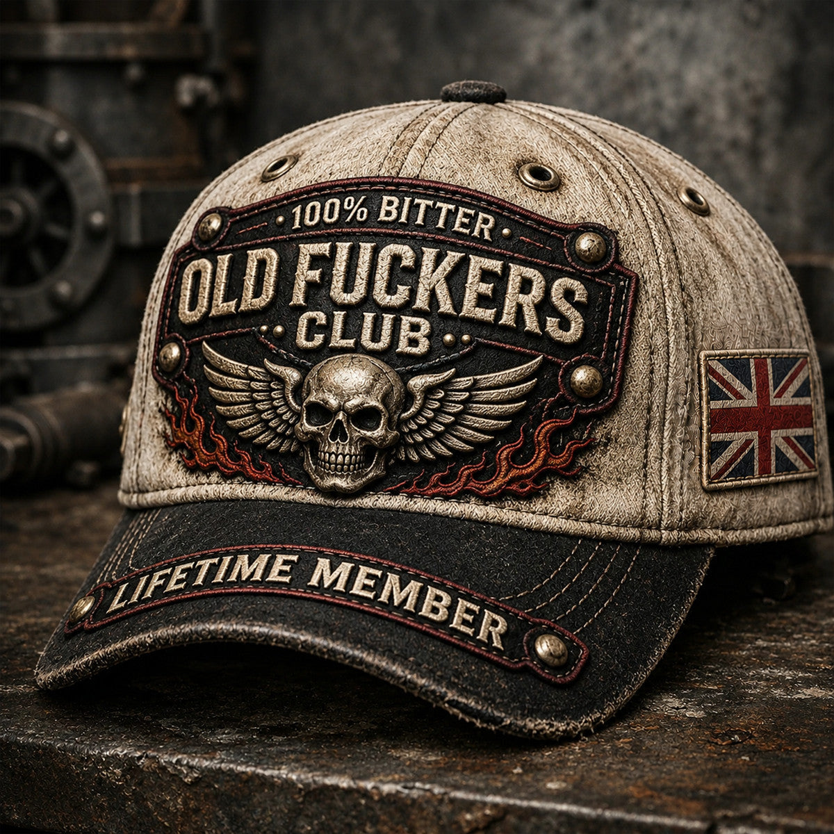 Old Fuckers Club Printed Cap Father’s Day Gift for Dad, Skull Wings Lifetime Member Hat, UK Flag Funny Grandpa Gift
