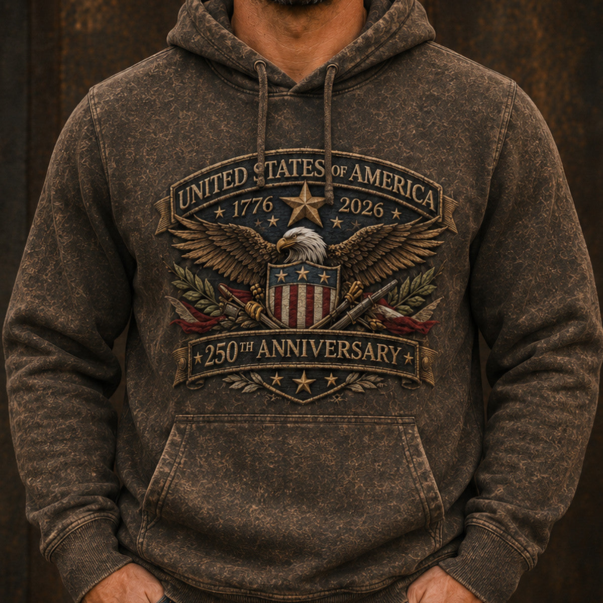 United States 250th Anniversary Printed Hoodie Father’s Day Gift for Dad, Patriotic Eagle USA Flag Pullover, 1776 2026