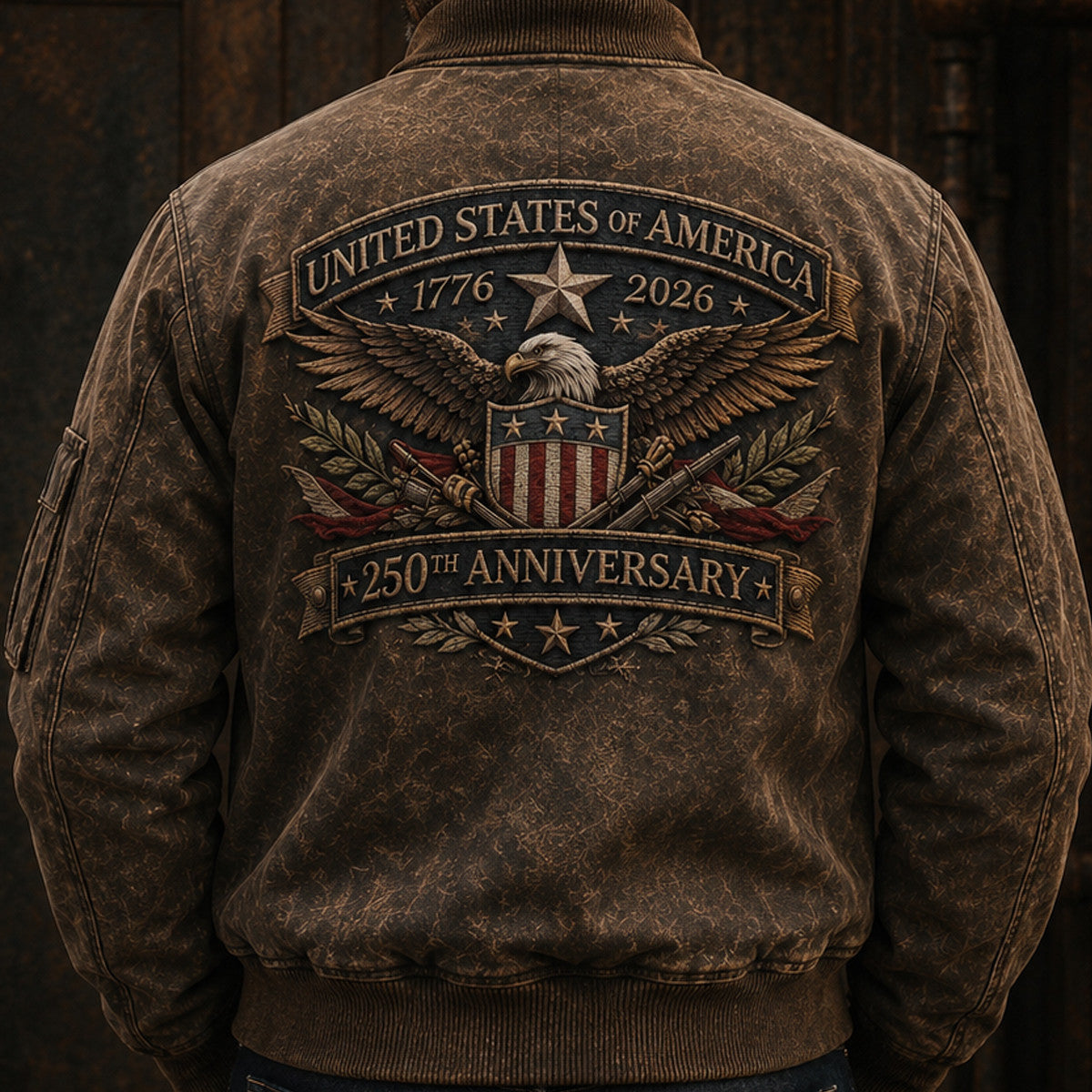 United States 250th Anniversary Printed Bomber Jacket Father’s Day Gift for Dad, Patriotic Eagle USA Flag Coat, 1776 2026 Gift