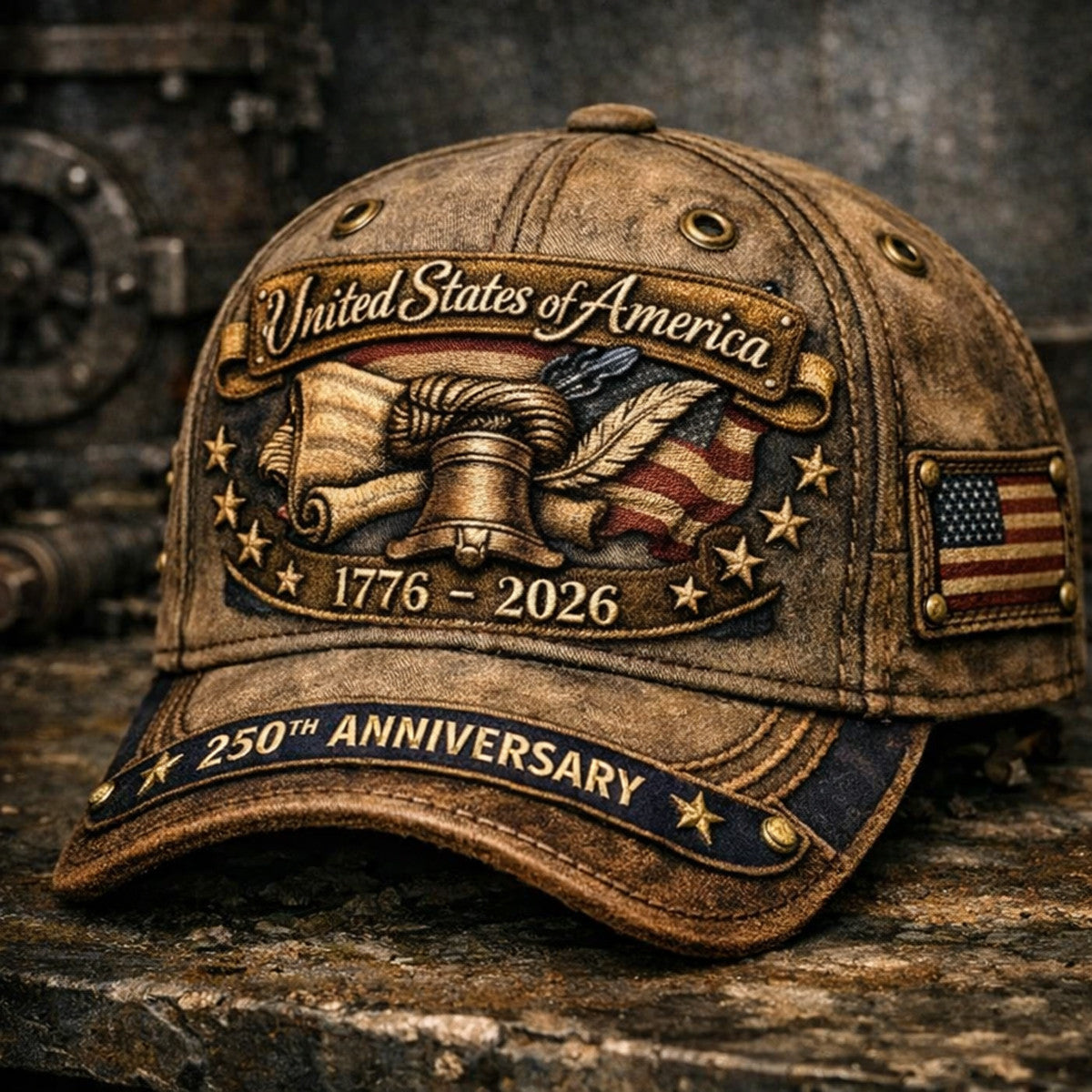 United States 250th Anniversary Printed Cap Father’s Day Gift for Dad, Liberty Bell USA Flag Hat, 1776 2026 Patriotic Gift