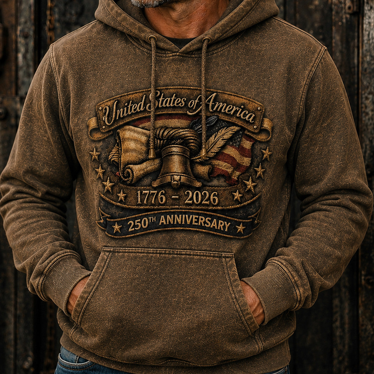 United States 250th Anniversary Printed Hoodie Father’s Day Gift for Dad, Liberty Bell USA Flag Pullover, 1776 2026 Gift