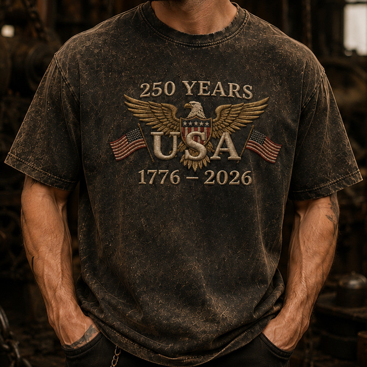USA 250 Years Printed Shirt Father’s Day Gift for Dad, Patriotic Eagle Flag Tee, 1776 2026 America Anniversary Gift