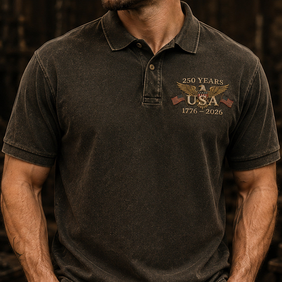 USA 250 Years Printed Polo Shirt Father’s Day Gift for Dad, Patriotic Eagle Flag, 1776 2026 America Anniversary Gift