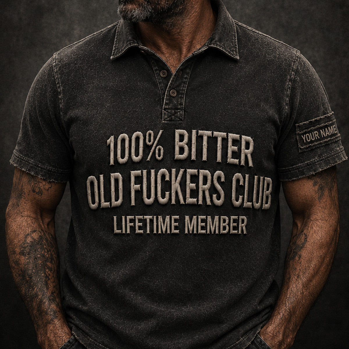Old Fuckers Club Custom Name Printed Polo Shirt Father’s Day Gift for Dad, Funny Lifetime Member, Bitter Grandpa Gift