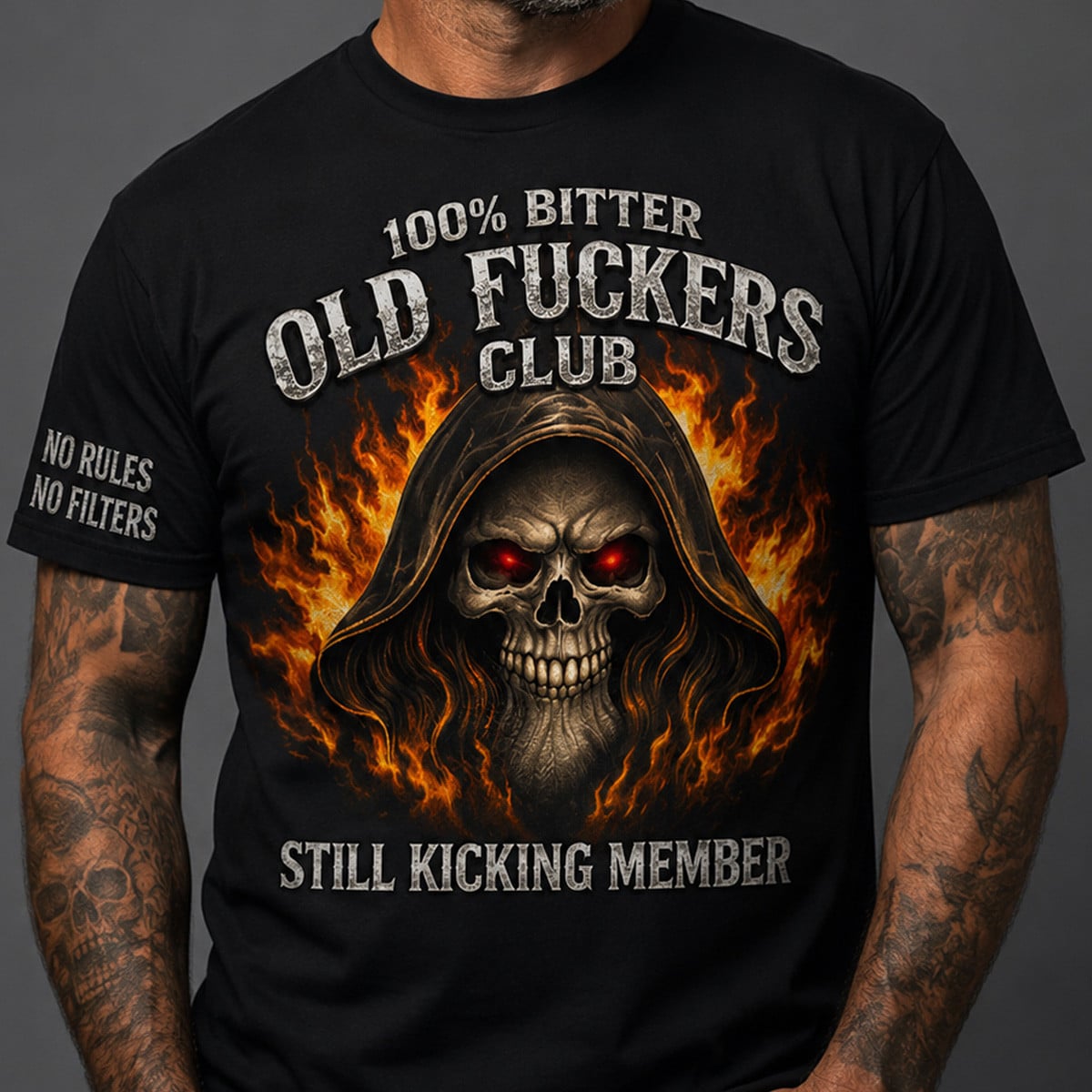 Old Fuckers Club Printed Shirt Father’s Day Gift for Dad, Grim Reaper Skull Fire Tee, Still Kicking Member Grandpa Gift