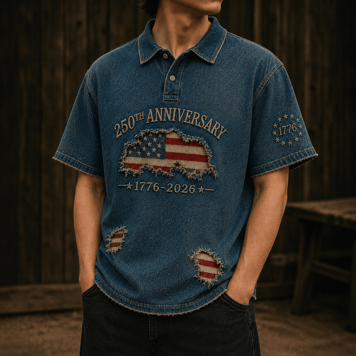 250th Anniversary Printed Polo Shirt, 1776–2026 Patriotic American Flag Graphic, USA 250 Years Gift for Men, Independence Day Dad Gift