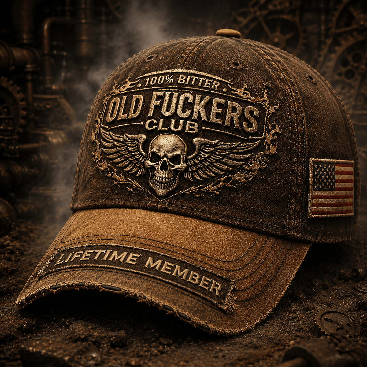 Old Fuckers Club Skull Wing Printed Cap, Lifetime Member Vintage Hat, Funny Father’s Day Gift for Dad Grandpa, USA Flag Patch