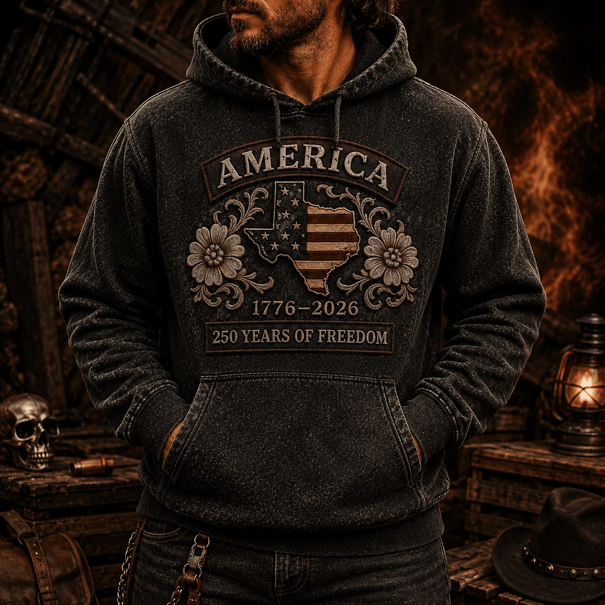 America 250 Years Of Freedom Printed Hoodie, USA Flag Patriotic Pullover, 1776 2026 Anniversary, Father’s Day Gift for Dad