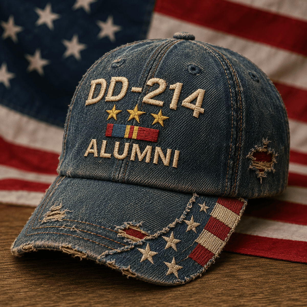 DD-214 Alumni Printed Cap, USA Flag Veteran Hat, Military Retirement Gift, Patriotic Father’s Day Gift for Dad Grandpa