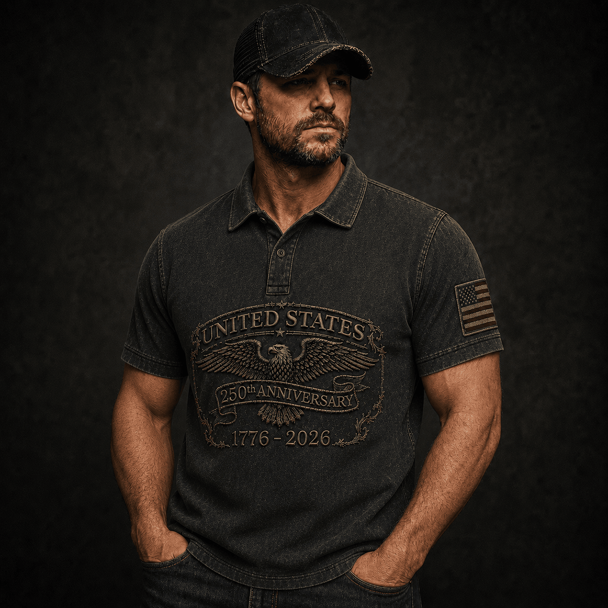 United States 250th Anniversary Printed Polo Shirt, Eagle USA Flag Patriotic 1776 2026 Freedom Gift, Father’s Day Gift for Dad