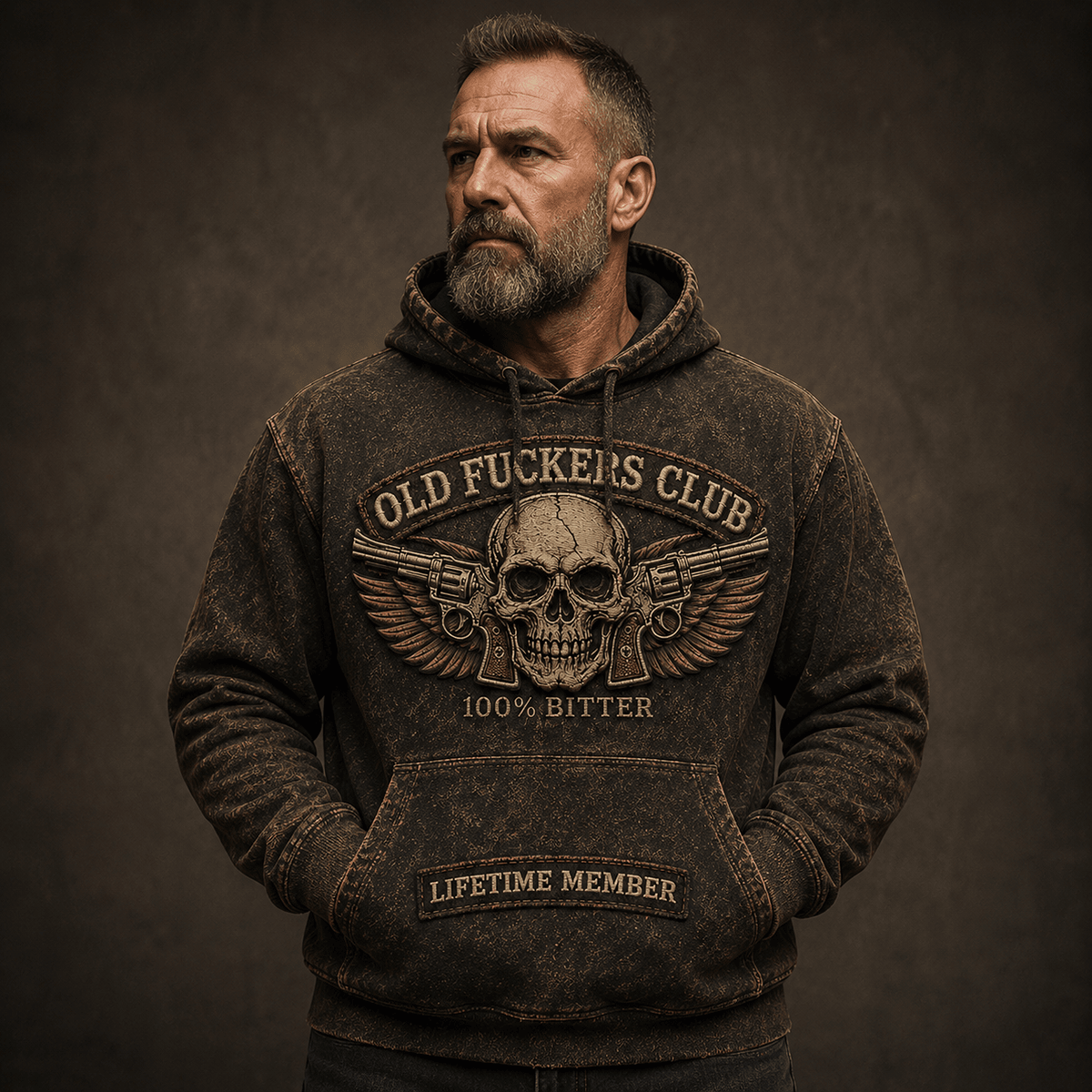 Old Man Skull Wings Printed Hoodie, Funny Grumpy Dad Pullover, Lifetime Member Design, Father’s Day Gift for Dad Grandpa