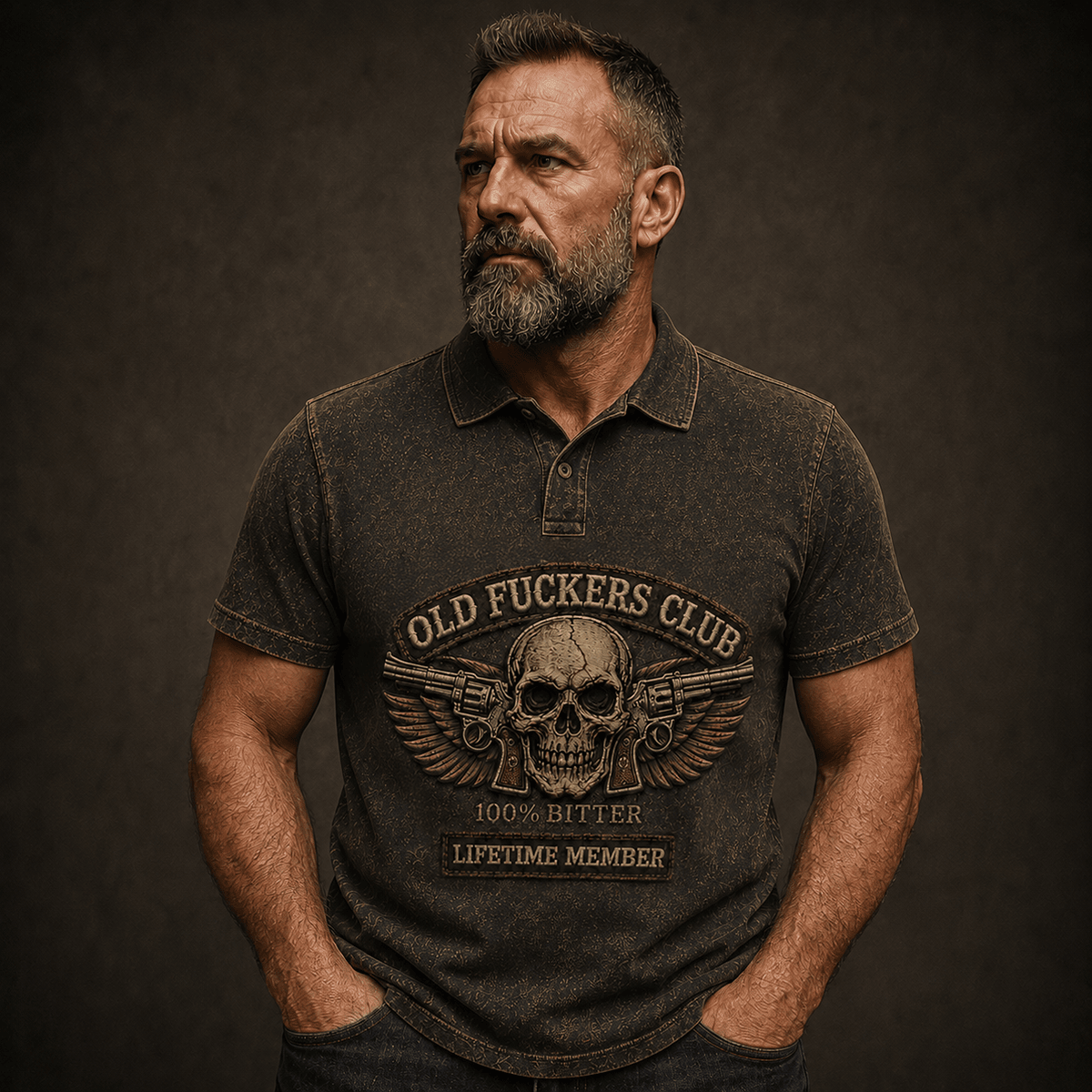 Old Man Skull Wings Printed Polo Shirt, Funny Grumpy Dad Apparel, Lifetime Member Design, Father’s Day Gift for Dad Grandpa