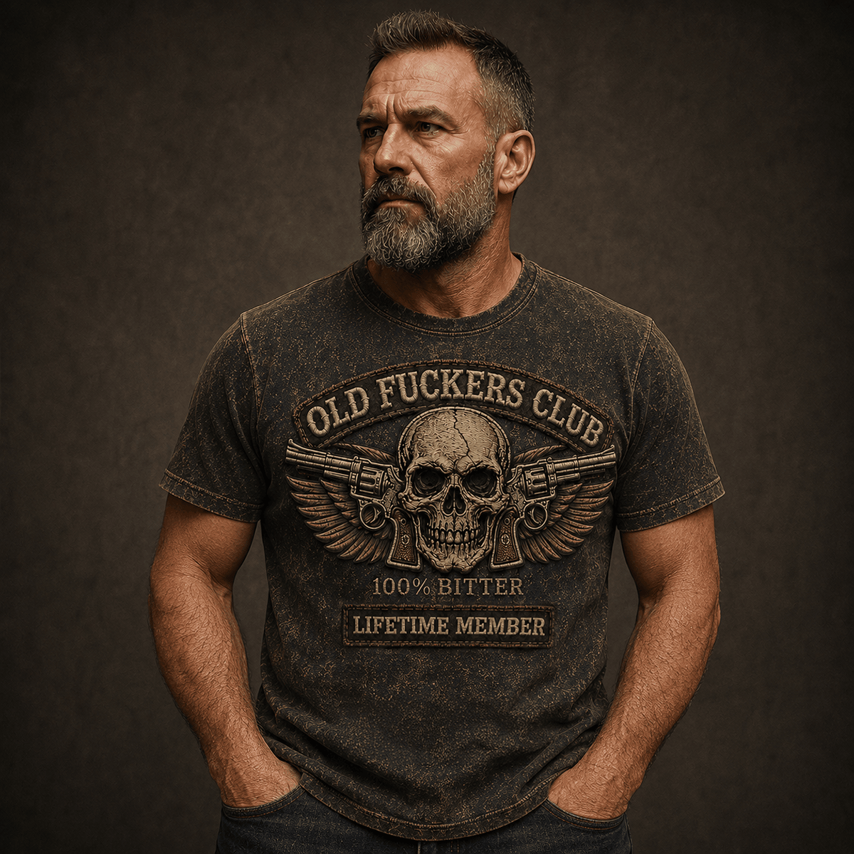 Old Man Skull Wings Printed T-Shirt, Funny Grumpy Dad Shirt, Lifetime Member Design, Father’s Day Gift for Dad Grandpa