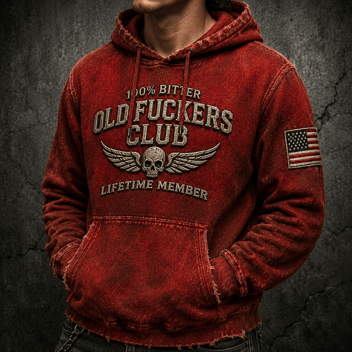Old Man Skull Wings Printed Hoodie, Funny Grumpy Dad Pullover, Lifetime Member Design, Father’s Day Gift for Dad Grandpa