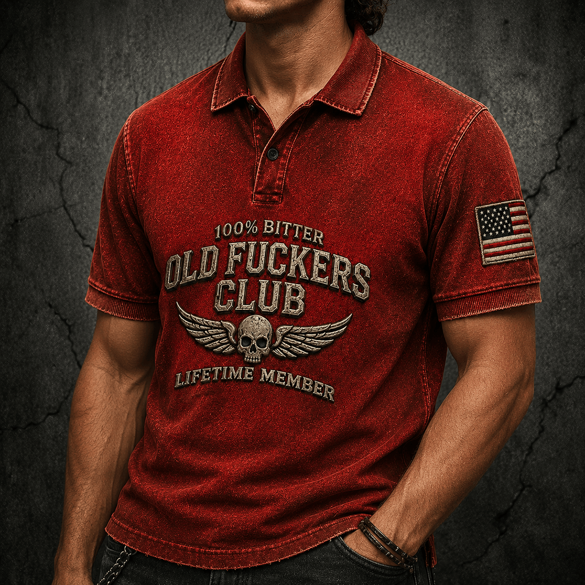 Old Man Skull Wings Printed Polo Shirt, Funny Grumpy Dad Apparel, Lifetime Member Design, Father’s Day Gift for Dad Grandpa