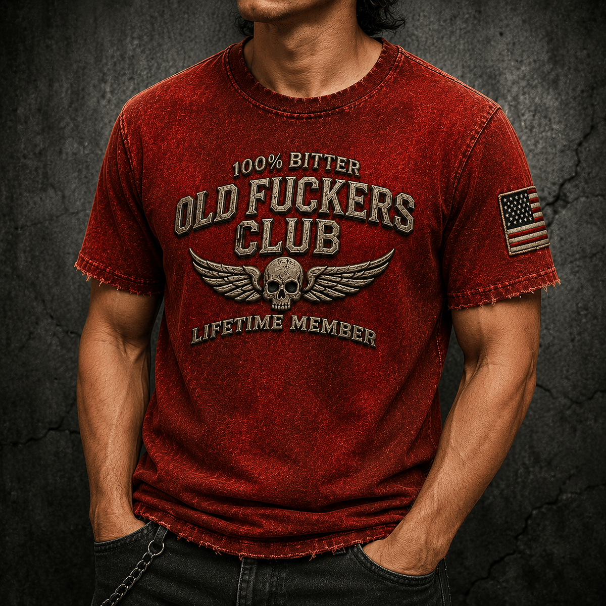 Old Man Skull Wings Printed T-Shirt, Funny Grumpy Dad Shirt, Lifetime Member Design, Father’s Day Gift for Dad Grandpa