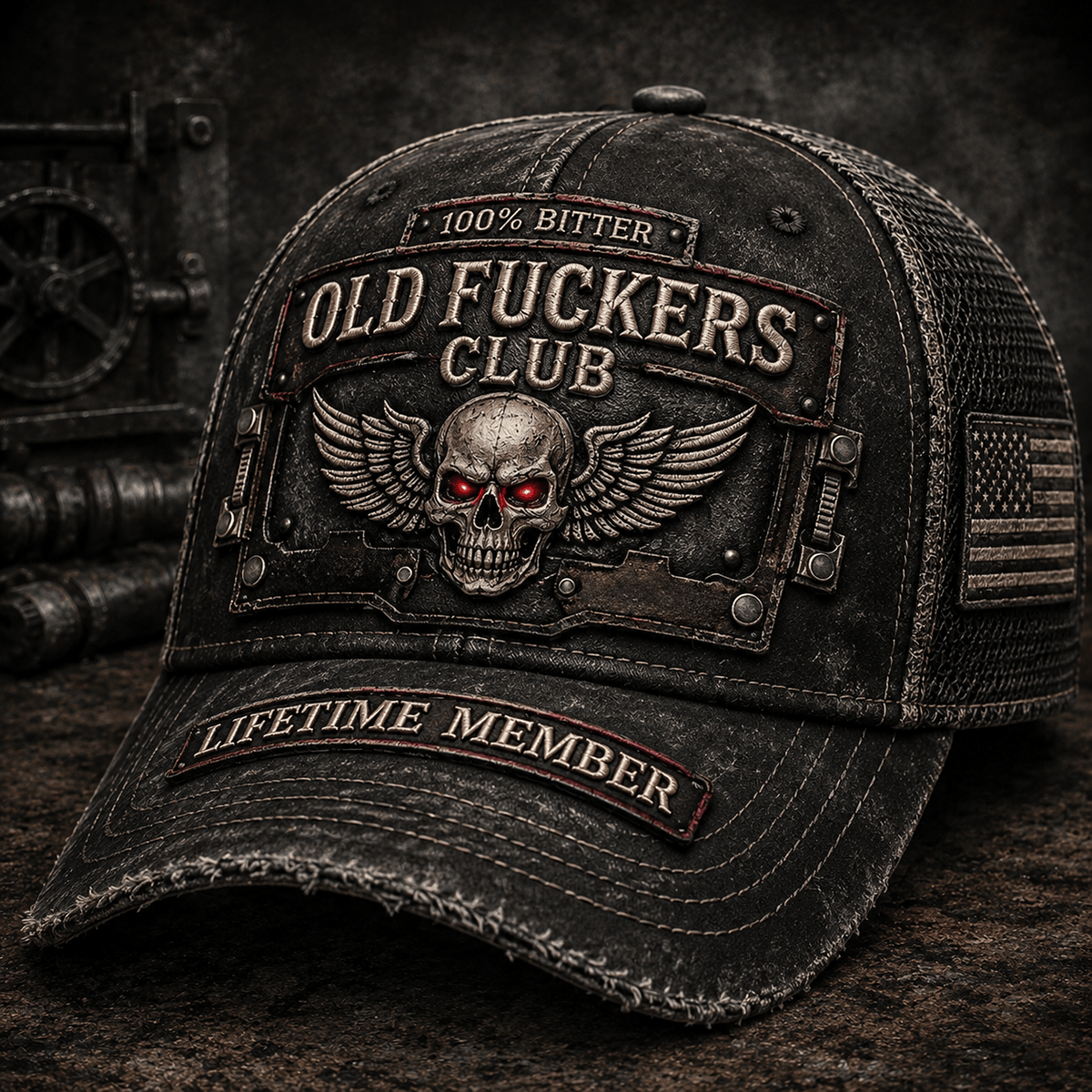 Old Man Skull Wings Printed Cap, Funny Grumpy Dad Hat, Lifetime Member Design, Father’s Day Gift for Dad Grandpa