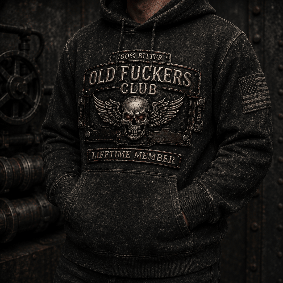 Old Man Skull Wings Printed Hoodie, Funny Grumpy Dad Pullover, Lifetime Member Design, Father’s Day Gift for Dad Grandpa