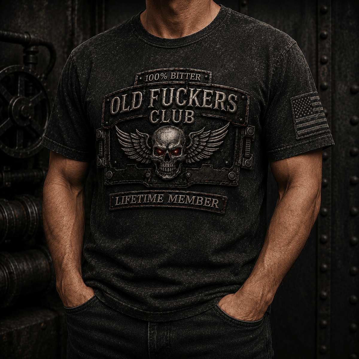 Old Man Skull Wings Printed T-Shirt, Funny Grumpy Dad Shirt, Lifetime Member Design, Father’s Day Gift for Dad Grandpa