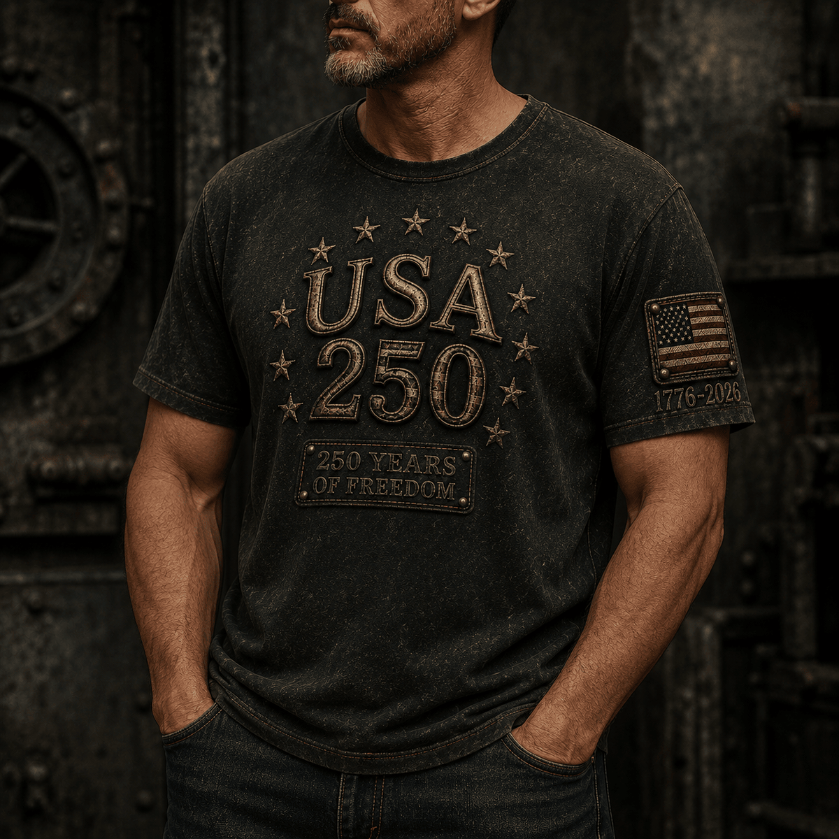 USA 250 Printed T-Shirt, 250 Years Of Freedom Patriotic Shirt, 1776 2026 Anniversary, Father’s Day Gift for Dad