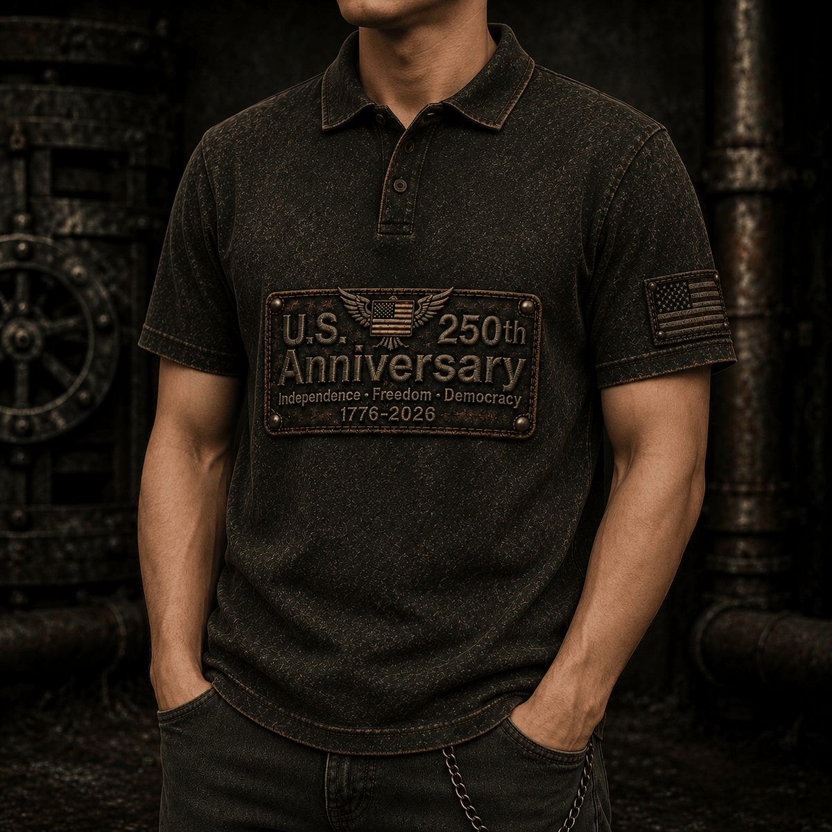 U.S. 250th Anniversary Printed Polo Shirt, USA Flag Patriotic 1776 2026 Independence Freedom Gift, Father’s Day Gift for Dad